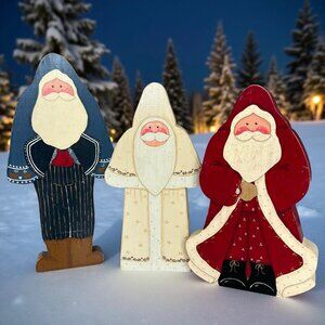 Vintage Wooden Christmas Figurines, Hand Made and Hand Painted Folk Art - 12"